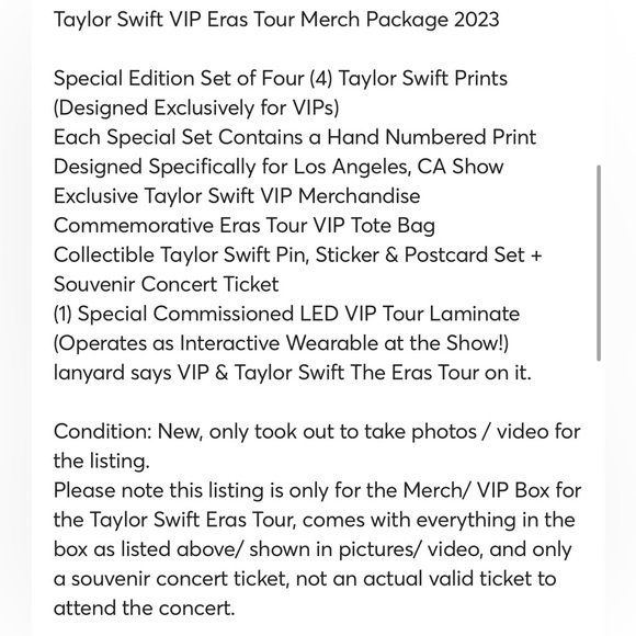 Taylor Swift VIP Eras Tour Merch 2023 - Picture 15 of 15